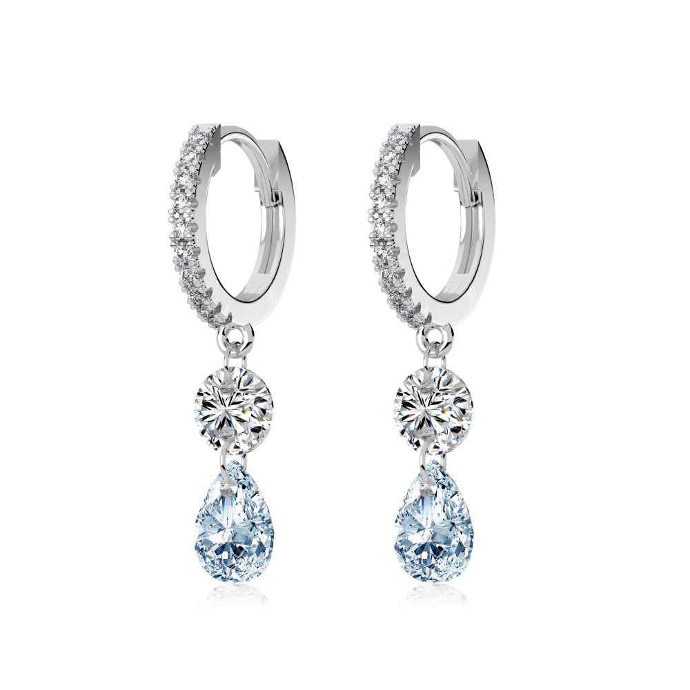 Lustre Drop Pavé Hoop Drop Earrings 925 Sterling Silver Zircon