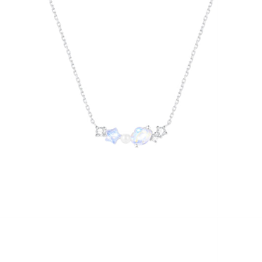Aurora Shell Opalescent Shell Jewelry Set S925 Sterling Silver Necklace Earrings Ring