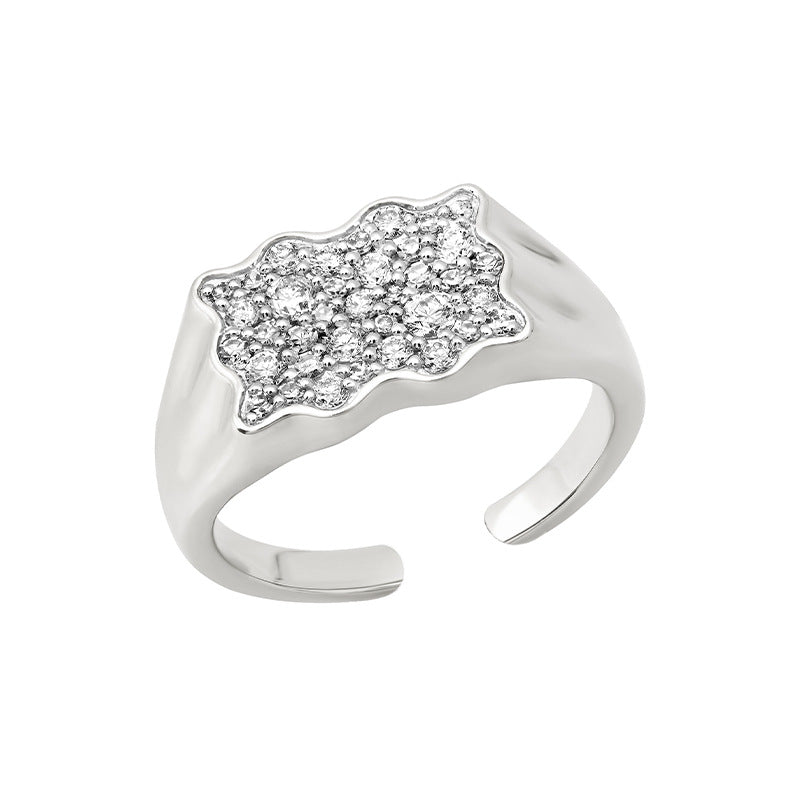 “Luxe Frame” S925 Sterling Silver Open Adjustable Geometric Zircon Ring