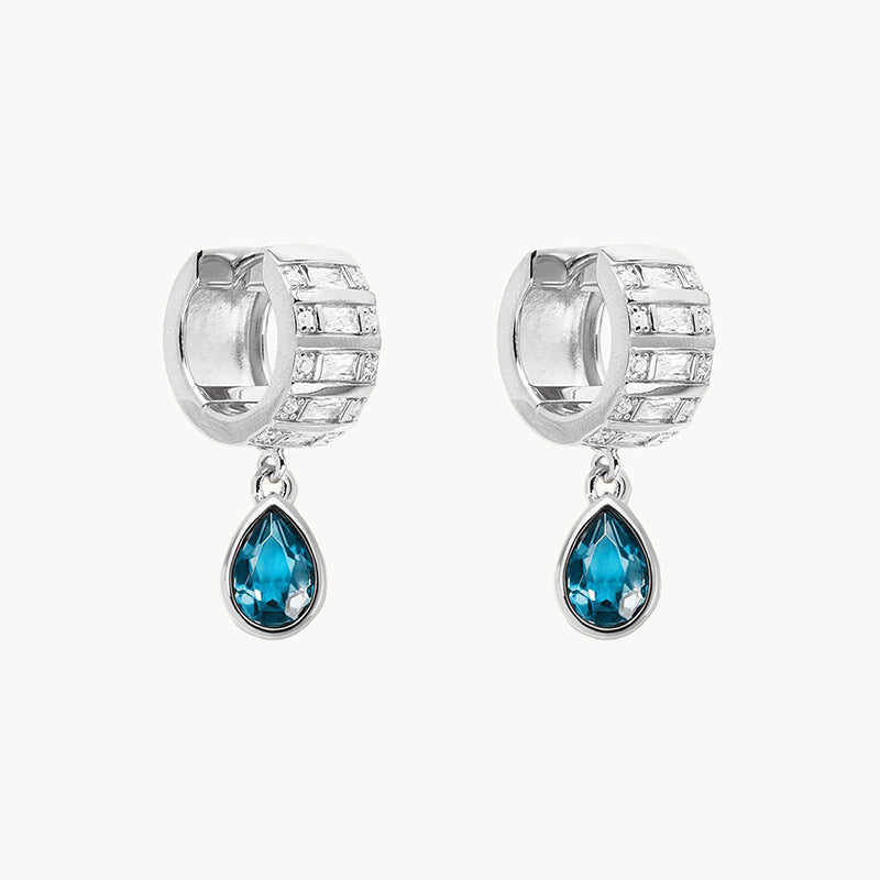 “Teardrop Radiance” S925 Sterling Silver Zircon Teardrop Huggie Hoop Earrings