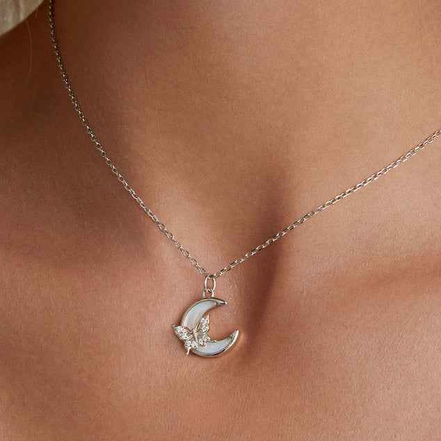 Nocturne Flutter Butterfly Moon Necklace 925 Sterling Silver