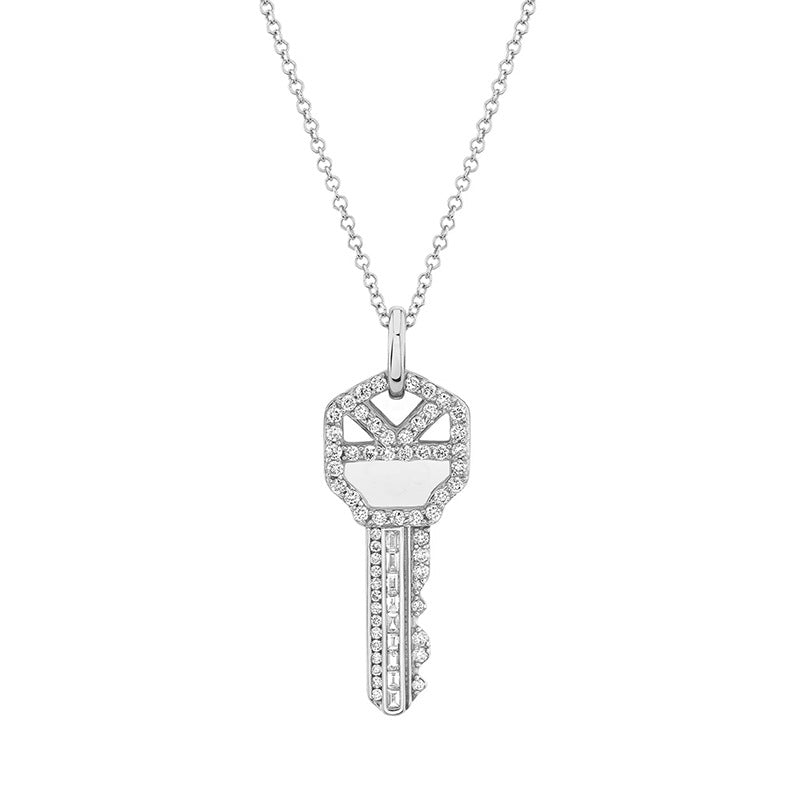 “Key Muse” S925 Sterling Silver Sparkling Key Pendant Necklace