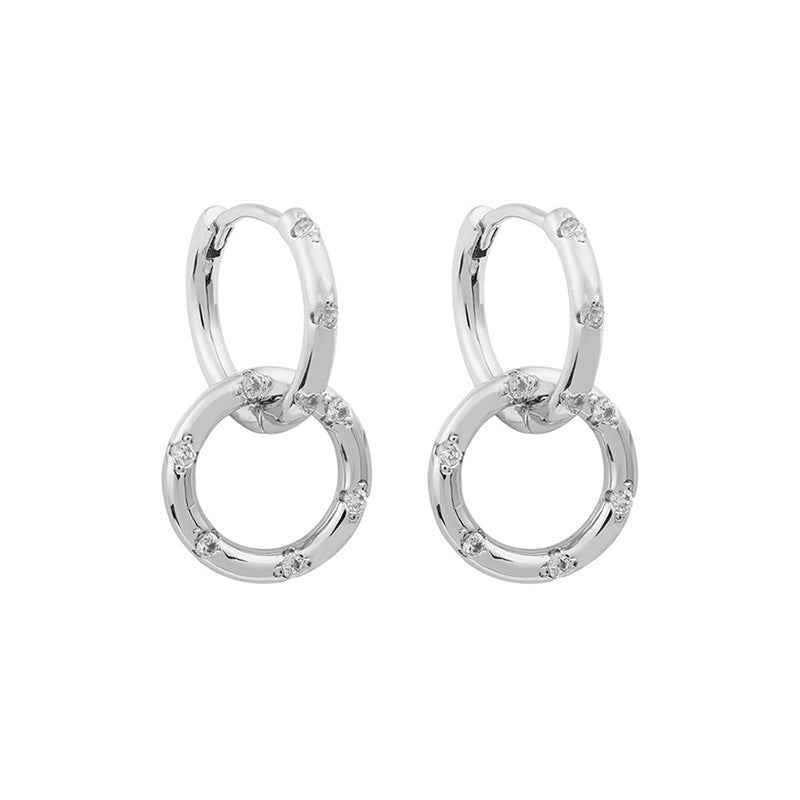 925 Sterling Silver Double-Hoop Pavé Zircon Earrings – Linked Radiance
