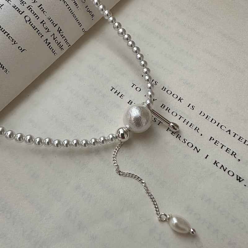 S925 Sterling Silver Beaded Tassel Necklace Adjustable Chain Elegant Dangle Design