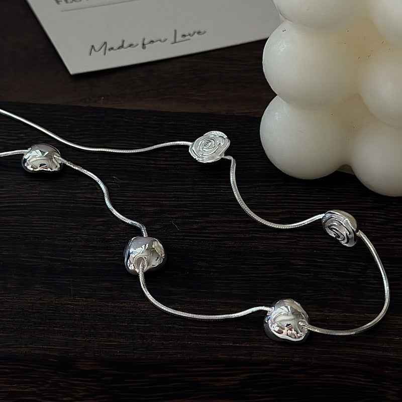 S925 Sterling Silver Rose Whispers Necklace Five Rose Floral Chain Adjustable