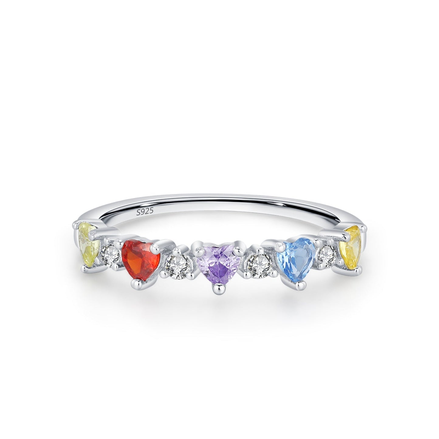 Rainbow Crush Rainbow Heart Zircon Ring in 925 Sterling Silver