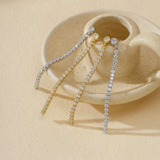 “Starlit Fringe” S925 Sterling Silver Zircon Tassel Stud Earrings