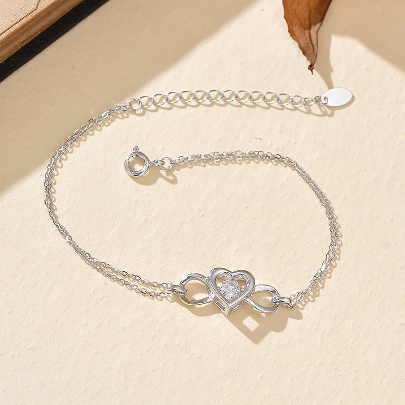 “Heart Duo” S925 Sterling Silver Double-Chain Heart Bracelet
