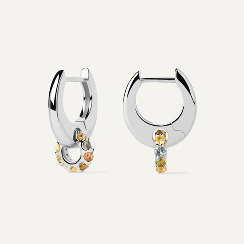 “Dopamine Orbit” S925 Sterling Silver Double Hoop Earrings with Multicolor Zircon