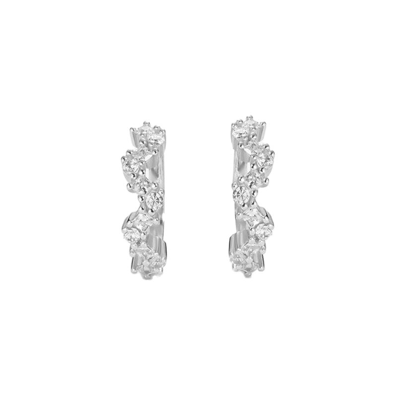“Wave Eclat” S925 Sterling Silver Wavy Hoop Earrings with Sparkling Accents