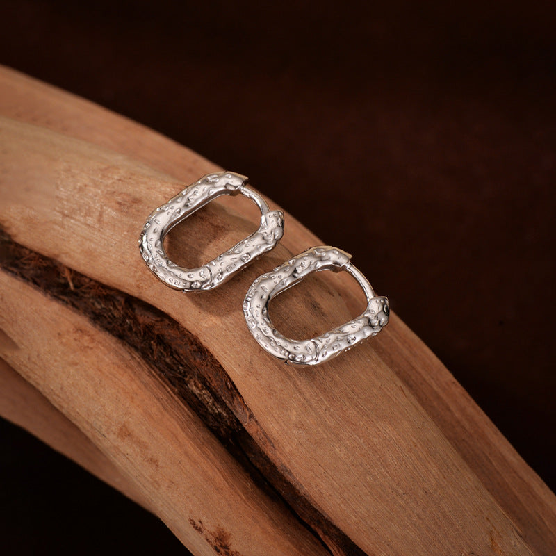 “Oval Muse” S925 Sterling Silver Minimalist Oval Huggie Hoop Earrings