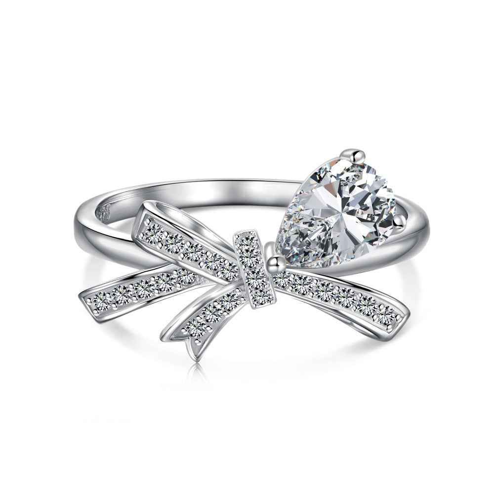 925 Sterling Silver Sweet Bowdrop Ring Teardrop Zircon Bow Ring