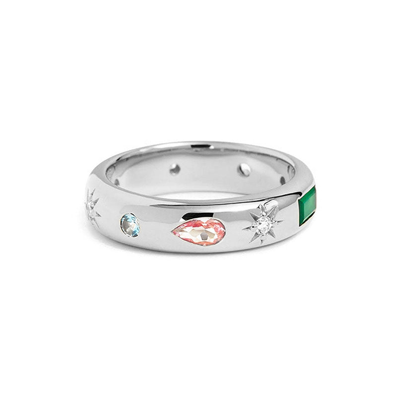 “Prism Reverie” S925 Sterling Silver Multicolor Zircon Geometric Ring