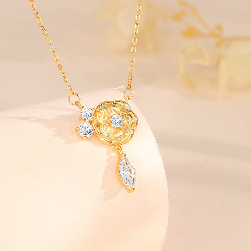 Camellia Muse Vintage Camellia Jewelry Set S925 Sterling Silver Necklace & Earrings
