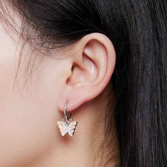 925 Sterling Silver Iridescent Butterfly Necklace and Earrings Set