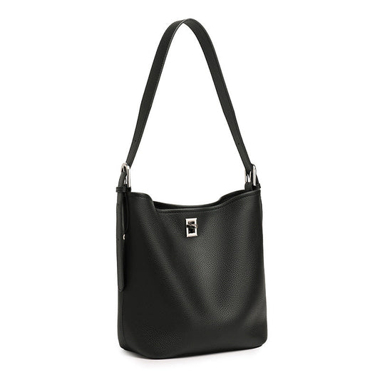 Women's Full-Grain Cowhide Sculpted Bucket Bag with Turn-Lock