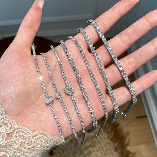 “Heartline Tennis” S925 Sterling Silver Geometric Heart Tennis Bracelet
