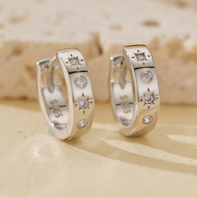 “Starburst Halo” S925 Sterling Silver Starburst Hoop Earrings