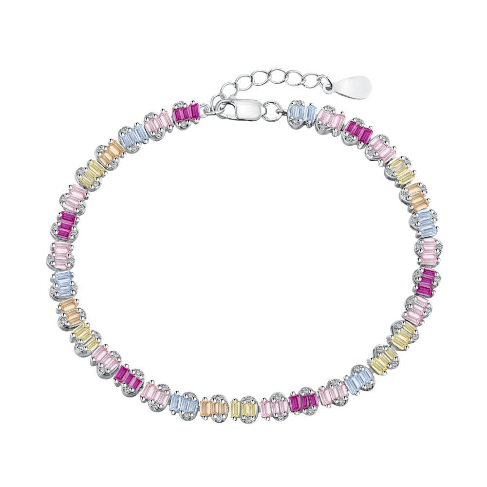 “Dopamine Bloom” S925 Sterling Silver Colorful Heart & Floral Bracelet