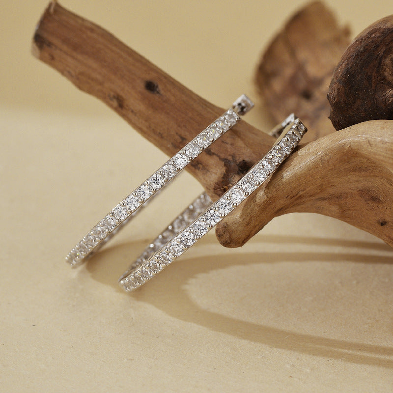 “Grand Halo” S925 Sterling Silver Full-Pavé Large Hoop Earrings