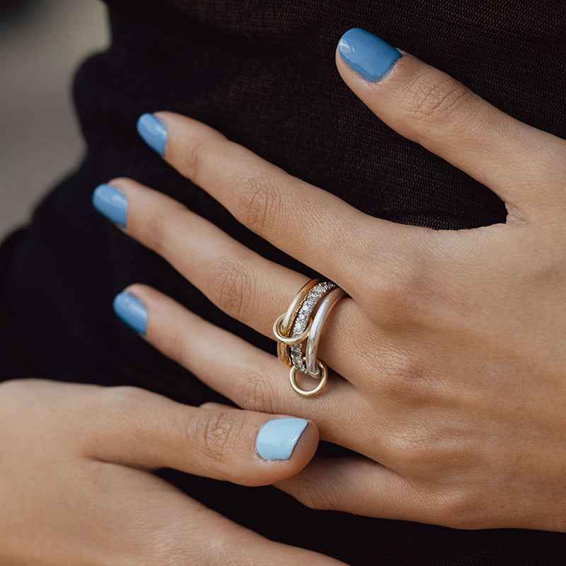 925 Sterling Silver Midnight Trio Linked Triple Band Ring 18K Gold Platinum Vermeil