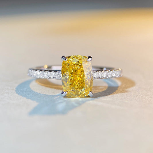 S925 Sterling Silver Sunlit Heart Ring Yellow White CZ Adjustable Solitaire Ring