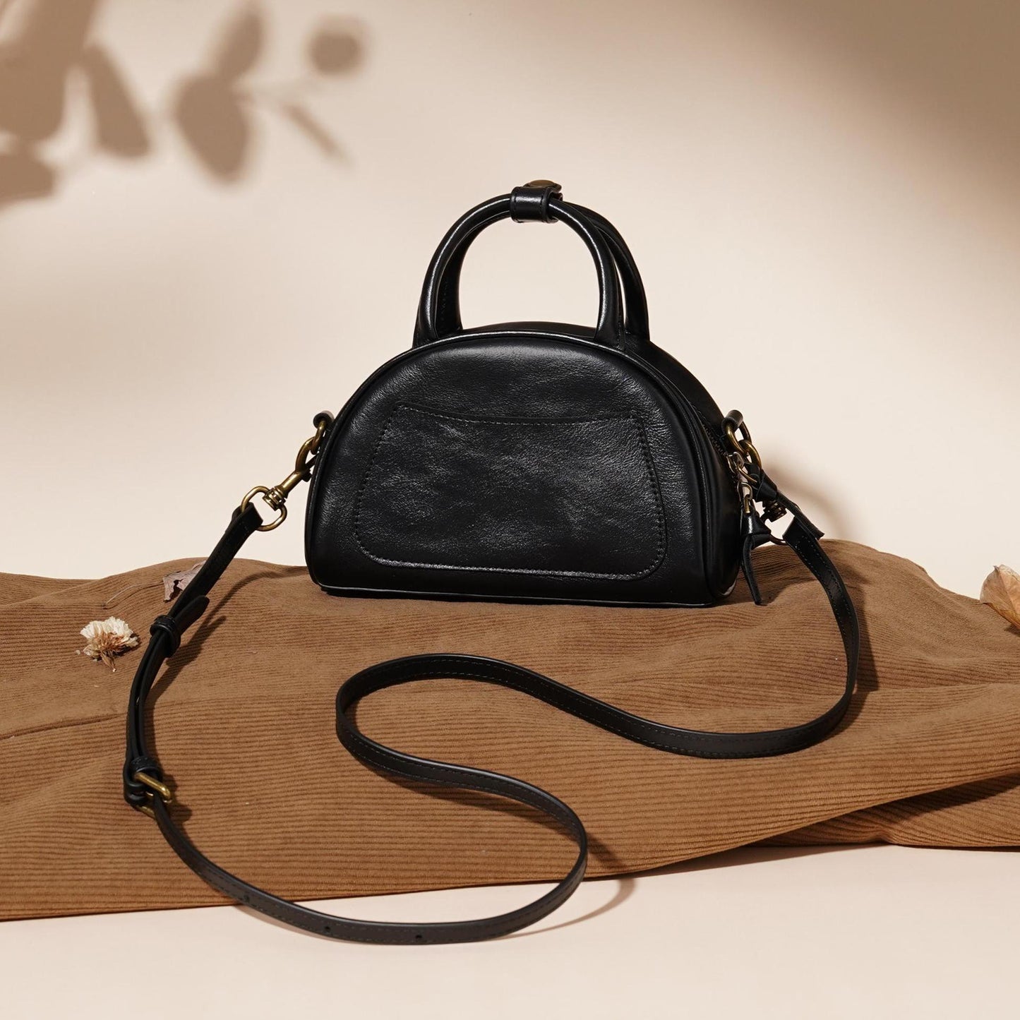 Women's Oil-Waxed Cowhide Mini Dome Boston Bag