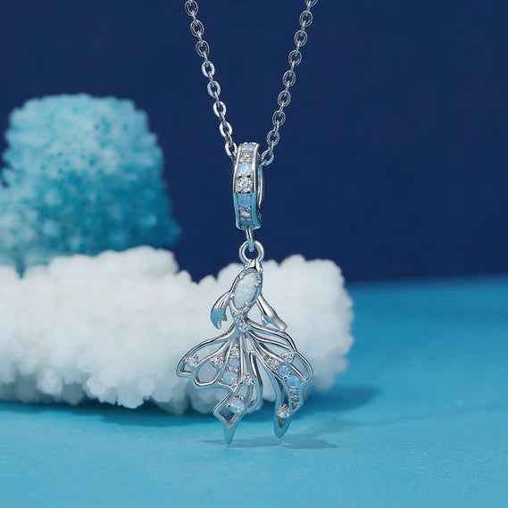Opaline Betta S925 Sterling Silver Opal Fish Pendant Necklace with Zircon Detail