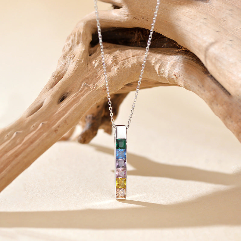 “Colorline” S925 Sterling Silver Multicolor Geometric Necklace