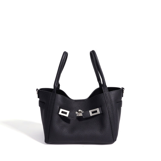 Women's Pebbled Cowhide Mini Bucket Bag with Detachable Pouch