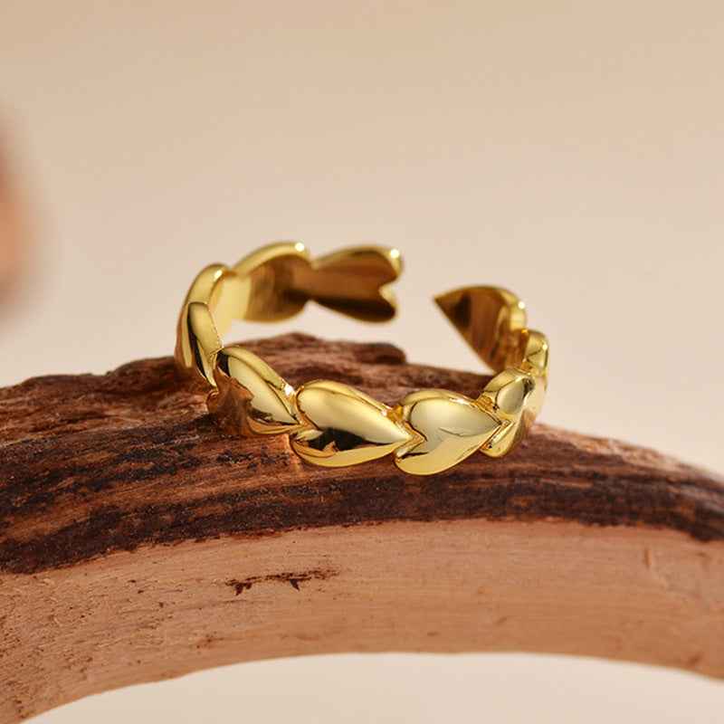 925 Sterling Silver Linked Hearts Open Heart Ring Gold Platinum Plated