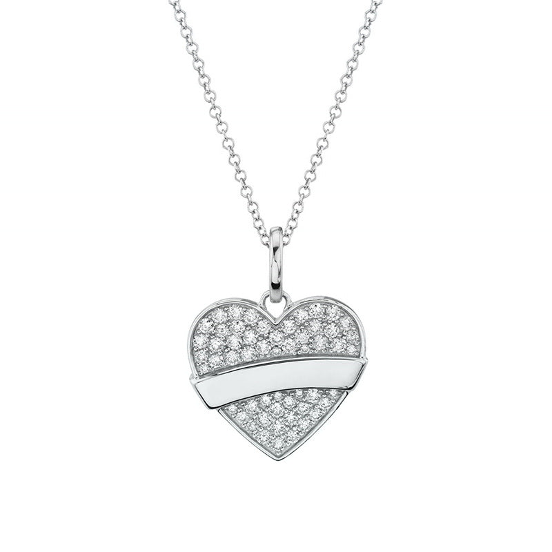 “Cupid Heart” S925 Sterling Silver Pave Heart Pendant Necklace