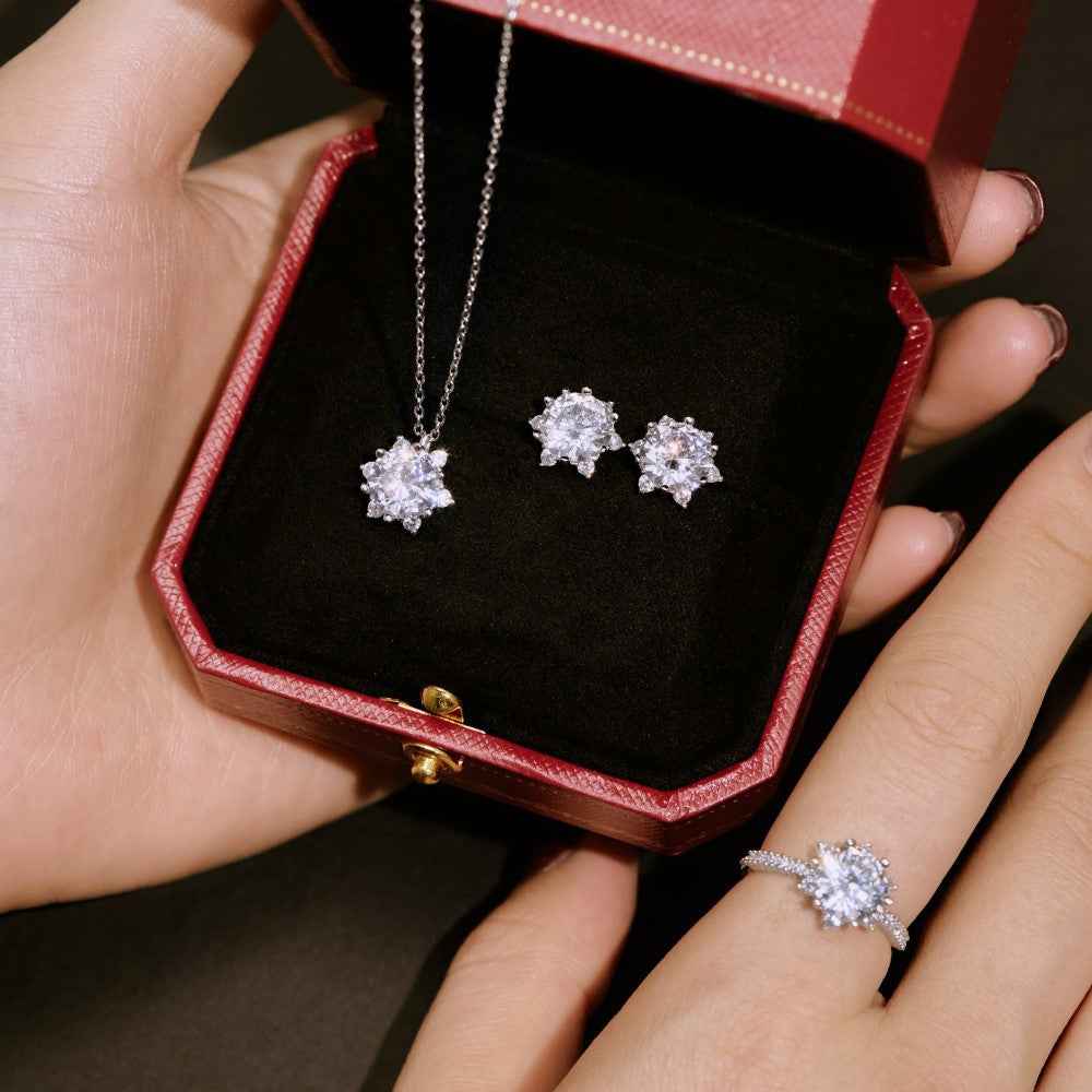 Camellia Lumiere Floral Jewelry Set with Zircon in S925 Sterling Silver