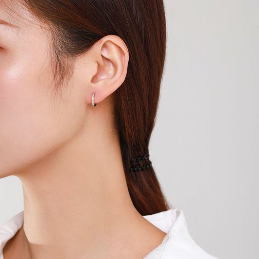 925 Sterling Silver Pavé Huggie Hoop Earrings