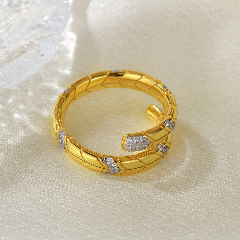 “Serpent Luxe” S925 Sterling Silver Zircon Snake Open Ring