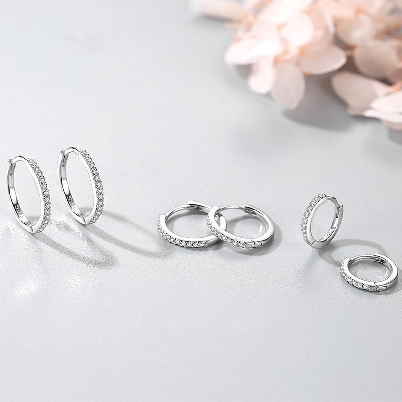 925 Sterling Silver Pavé Huggie Hoop Earrings