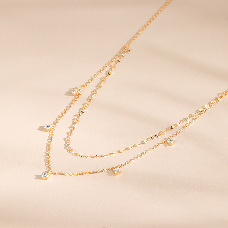 Celestial Drape Layered Star Zircon Necklace in S925 Sterling Silver