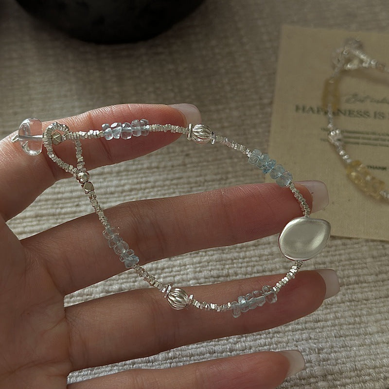 925 Sterling Silver Ocean & Sun Beads Bracelet Aquamarine Citrine Bracelet