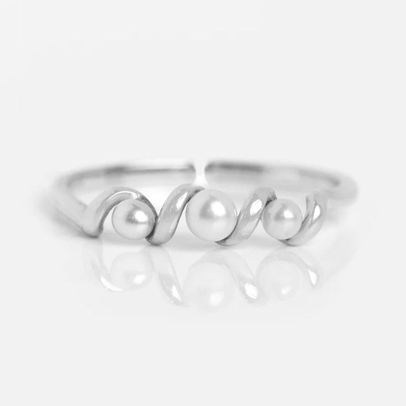 “Pearl Spiral” S925 Sterling Silver Open Adjustable Pearl Ring