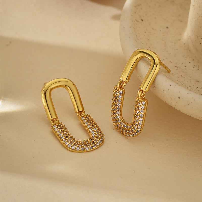 925 Sterling Silver Luxe Arc U-Shaped Earrings 18K Gold Plated Zircon Hoops