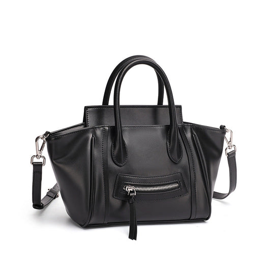 Women's Soft Cowhide Winged Flap Satchel with Adjustable Strap