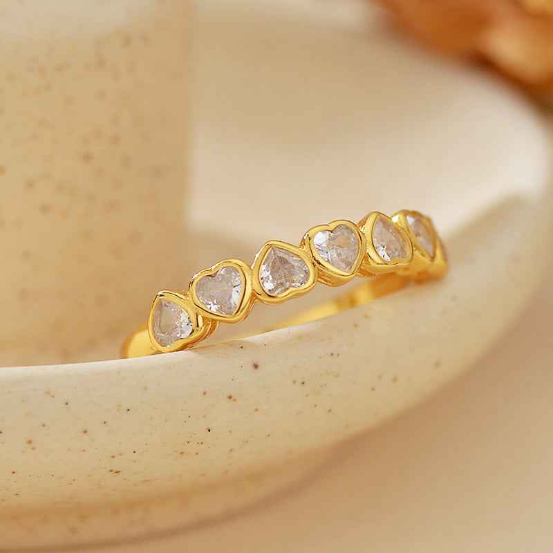 925 Sterling Silver Endless Hearts Heart Cut Zircon Ring Gold Platinum Plated
