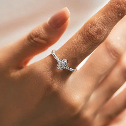 Marquise Halo Pavé Ring 925 Sterling Silver 5A Zircon