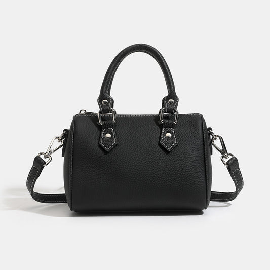Women's Pebbled Cowhide Boston Barrel Bag with Detachable Strap