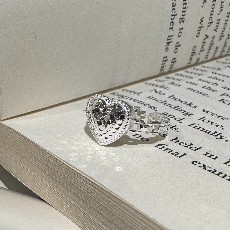 S925 Sterling Silver Icy Heart Ring Heart CZ Adjustable Bow Gold Ring