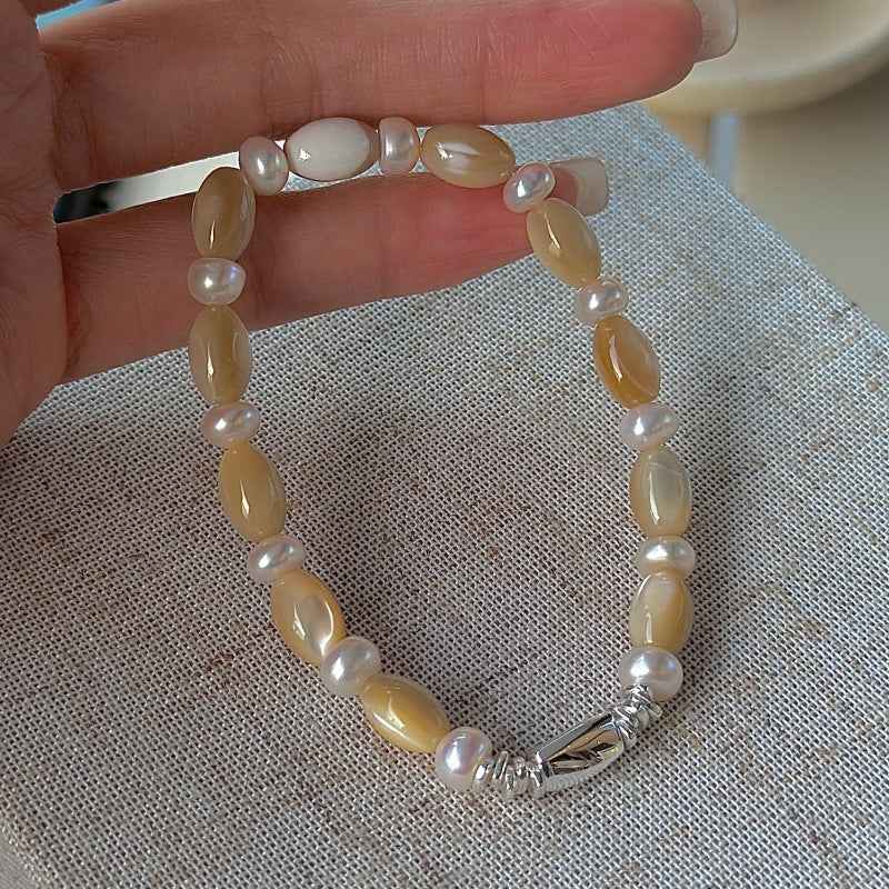 Soft Dune Vintage Beaded Bracelet S925 Sterling Silver Pearl