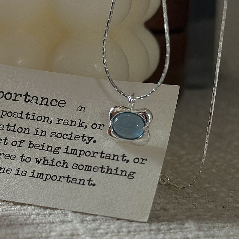 Ocean Breeze S925 Sterling Silver Aquamarine Necklace Aurora Star Zircon Pendant