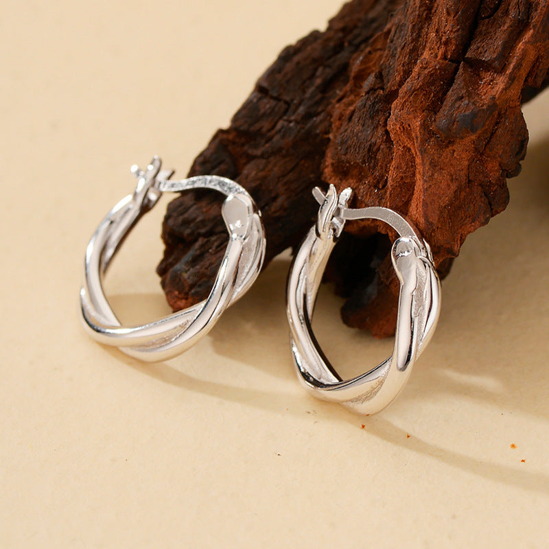 “Twisted Dimension” S925 Sterling Silver Double-Layer Twist Hoop Earrings