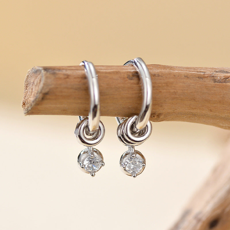 “Vintage Gleam” S925 Sterling Silver Geometric Hoop Earrings with Sparkling Accents