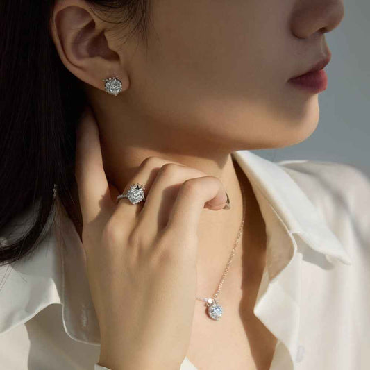 925 Sterling Silver Crown Heart Jewelry Set – Crowned Heart Royale (Necklace Ring Earrings)